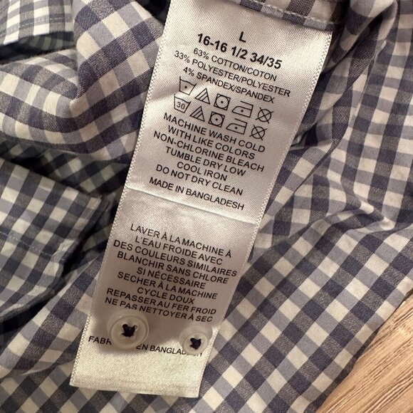 LUCKY BRAND MENS SLIM FIT LARGE 16-16.5 34/35 BLUE PLAID LONG SLEEVE BUTTON SHI - Picture 5 of 8